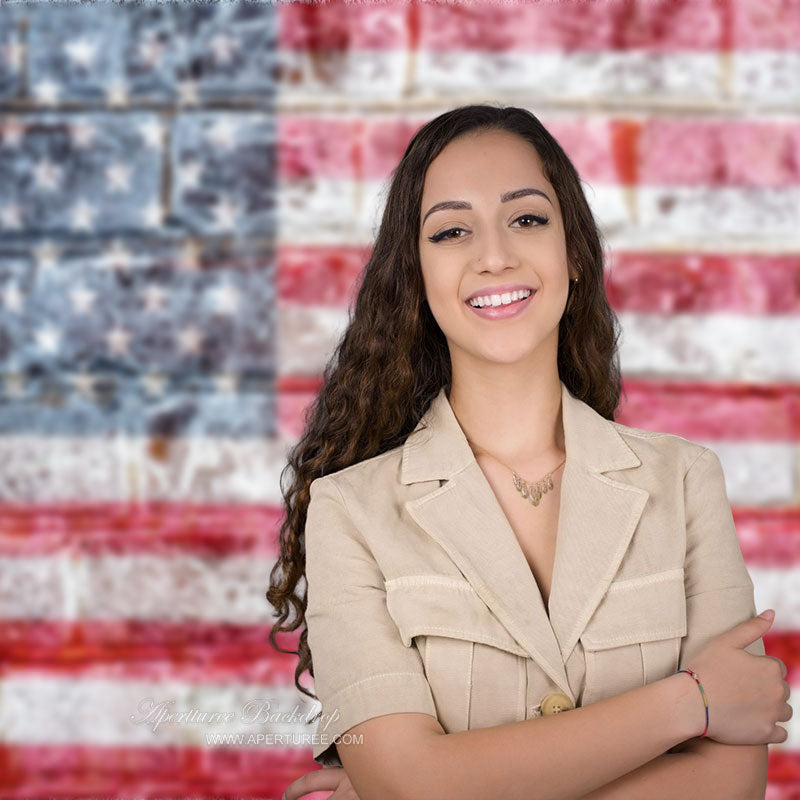 Aperturee - American Flag Brick Wall Portrait Picture Backdrop