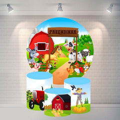 Aperturee Animals And Red House Circle Happy Birthday Backdrop