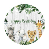 Aperturee Animals And White Wooden Happy Birthday Circle Backdrop