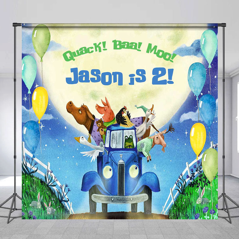 Aperturee - Animals Balloon Car Moon Custom Birthday Backdrop