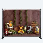 Aperturee - Animals Toys Wood Wall Birthday Cake Smash Backdrop