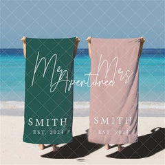 Aperturee - Aperturee 2 pcs Mr and Mrs Personalized Beach Towel Wedding Gift