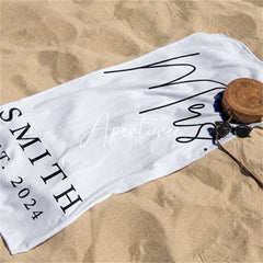 Aperturee - Aperturee 2 pcs Mr and Mrs Personalized Beach Towel Wedding Gift