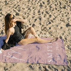 Aperturee - Aperturee 2 pcs Mr and Mrs Personalized Beach Towel Wedding Gift
