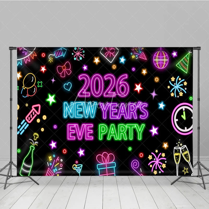 Aperturee - Aperturee 2026 New Year’s Eve Party Backdrop Colorful Neon Signs for Glow in the Dark Retro 80s Disco NYE Decor