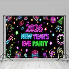 Aperturee - Aperturee 2026 New Year’s Eve Party Backdrop Colorful Neon Signs for Glow in the Dark Retro 80s Disco NYE Decor