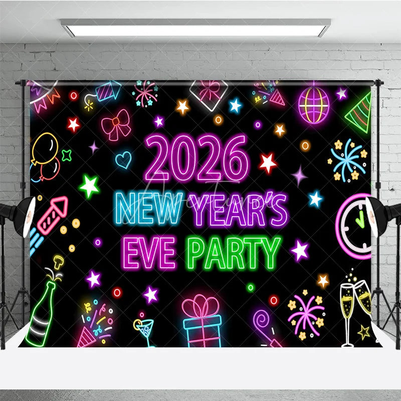 Aperturee - Aperturee 2026 New Year’s Eve Party Backdrop Colorful Neon Signs for Glow in the Dark Retro 80s Disco NYE Decor