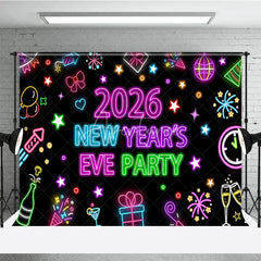 Aperturee - Aperturee 2026 New Year’s Eve Party Backdrop Colorful Neon Signs for Glow in the Dark Retro 80s Disco NYE Decor