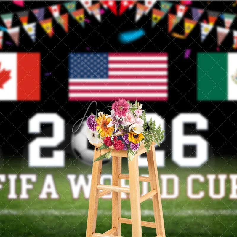 Aperturee - Aperturee 2026 Soccer Championship Holiday Backdrop with USA Canada Mexico Flags and International Bunting for Sports Party