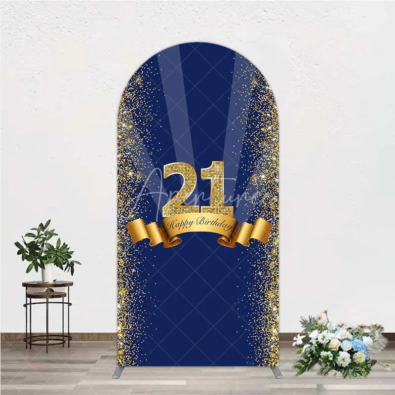 Aperturee - Aperturee 21st Happy Birthday Arch Backdrop Gold Glitter Number 21 on Navy Blue Background Cheers to 21 Years Party Decor