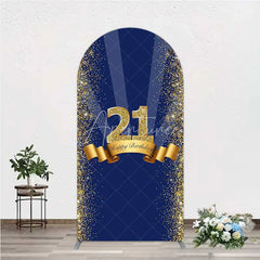Aperturee - Aperturee 21st Happy Birthday Arch Backdrop Gold Glitter Number 21 on Navy Blue Background Cheers to 21 Years Party Decor