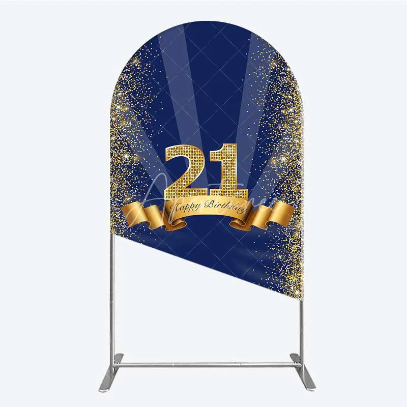Aperturee - Aperturee 21st Happy Birthday Arch Backdrop Gold Glitter Number 21 on Navy Blue Background Cheers to 21 Years Party Decor