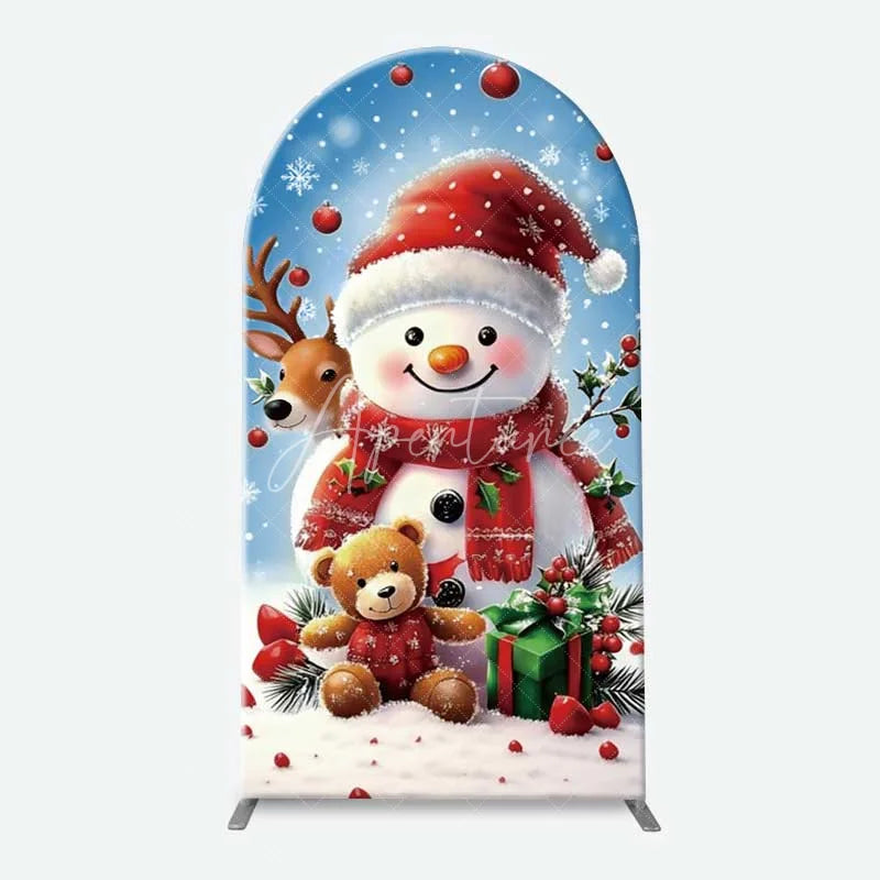 Aperturee - Aperturee 3-Piece Arch Backdrop Set Christmas Snowman Reindeer Winter Holiday Santa House Chiara Wall Cover Party Decoration