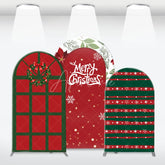 Aperturee - Aperturee 3-Piece Arch Backdrop Set Merry Christmas Red Green Poinsettia Wreath Winter Holiday Chiara Wall Cover Decor