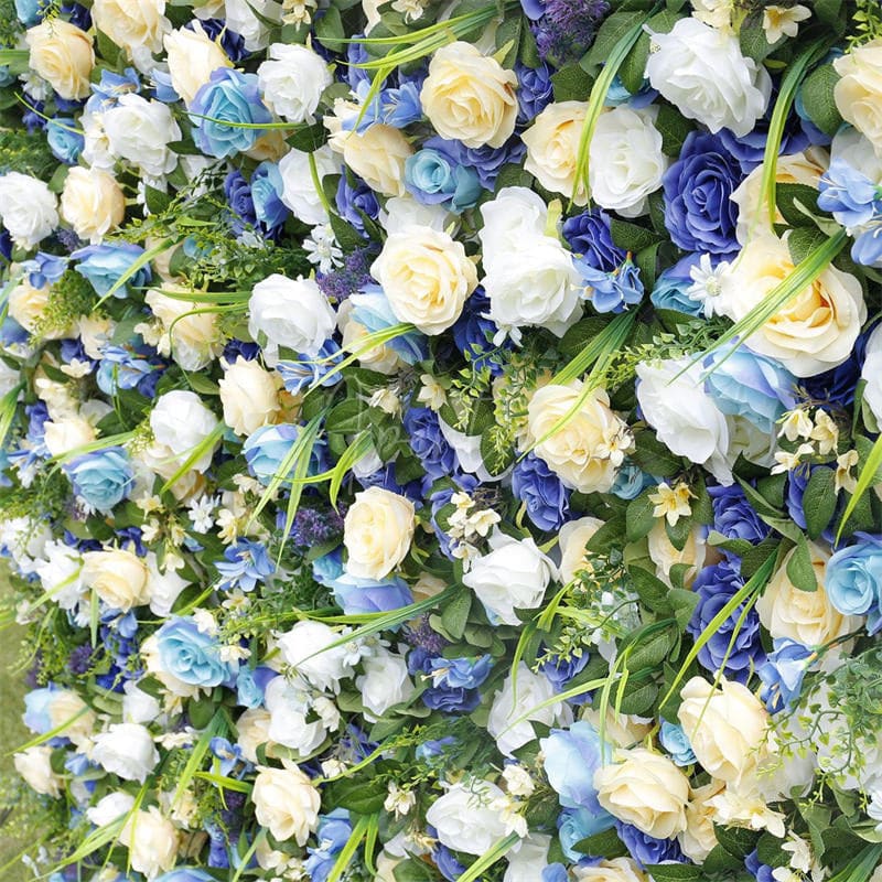 Aperturee - Aperturee 3D Blue White Artificial Flower Wall Wedding Decor