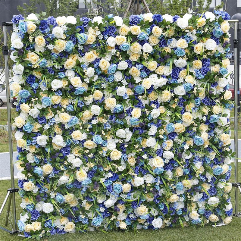 Aperturee - Aperturee 3D Blue White Artificial Flower Wall Wedding Decor