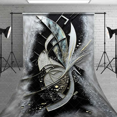 Aperturee - Aperturee 3D Geometric Metallic Abstract Backdrop Black White and Gold Splashing Art Photography Background
