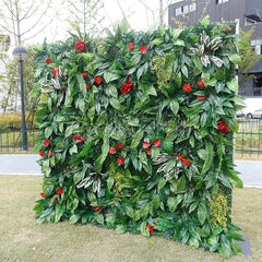 Aperturee - Aperturee 3D Green Jungle Artificial Flower Wall Backdrop Decor