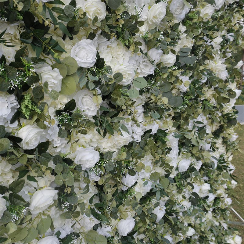 Aperturee - Aperturee 3D Green Leaves White Flowel Wall Decor For Garden