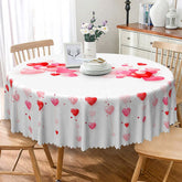 Aperturee - Aperturee 3D Hanging Red Hearts Round Tablecloth Romantic Love Pattern Table Cover Anniversary Wedding Party Decor