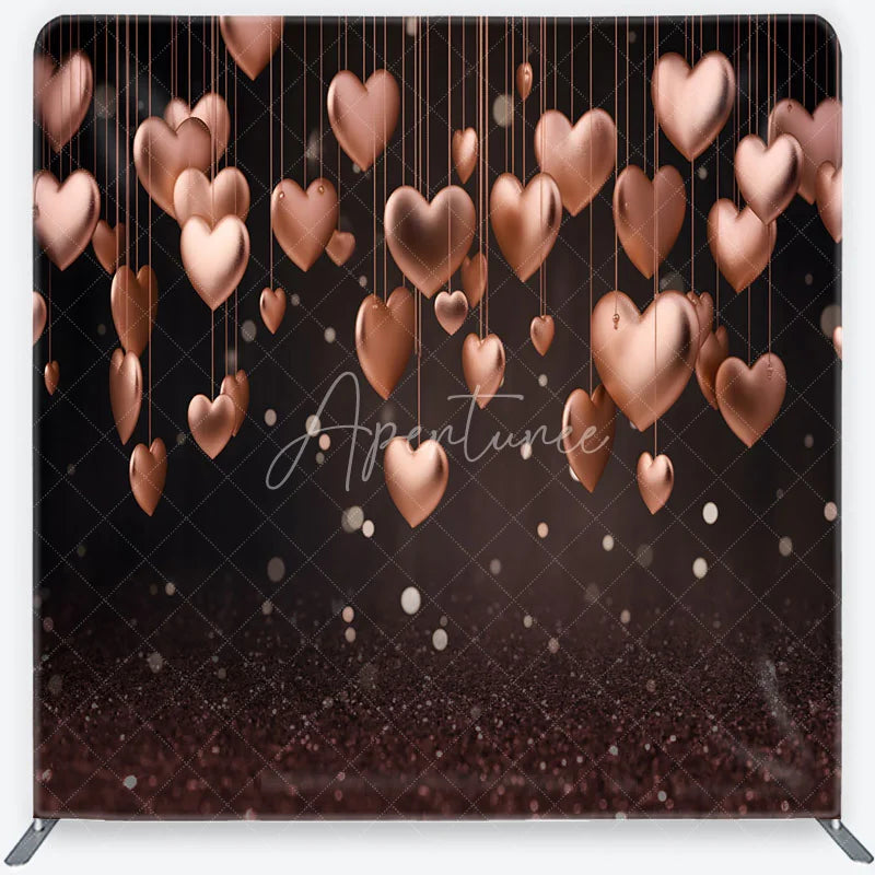 Aperturee - Aperturee 3D Hanging Rose Gold Hearts Tension Fabric Backdrop Glitter Valentine Day Romantic Photography Background