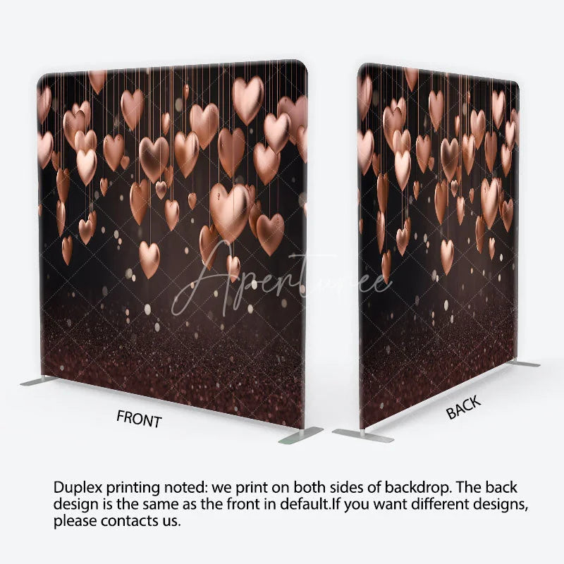Aperturee - Aperturee 3D Hanging Rose Gold Hearts Tension Fabric Backdrop Glitter Valentine Day Romantic Photography Background