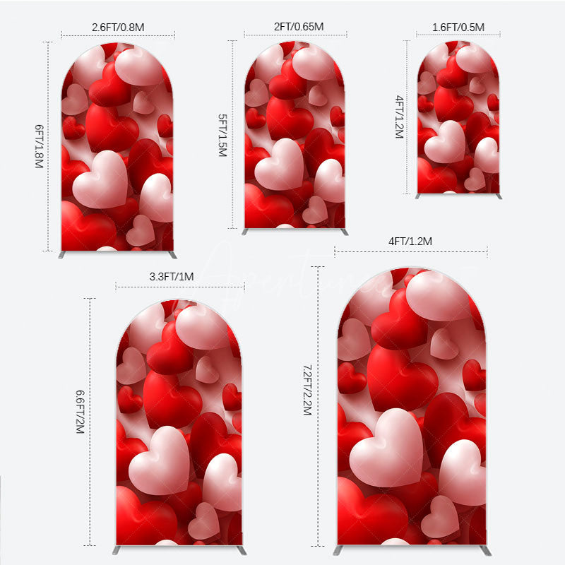 Aperturee - Aperturee 3D Hearts Valentine’s Day Arch Backdrop Red and White Romantic Love Theme Wedding or Anniversary Photo Prop