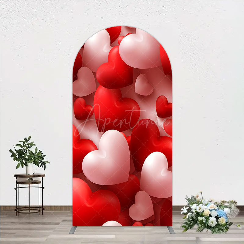 Aperturee - Aperturee 3D Hearts Valentine’s Day Arch Backdrop Red and White Romantic Love Theme Wedding or Anniversary Photo Prop