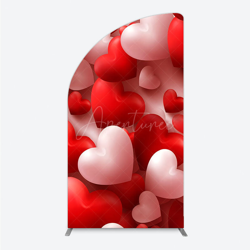 Aperturee - Aperturee 3D Hearts Valentine’s Day Half Moon Arch Backdrop Red and White Romantic Love Theme Wedding or Anniversary Photo Prop