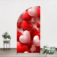 Aperturee - Aperturee 3D Hearts Valentine’s Day Half Moon Arch Backdrop Red and White Romantic Love Theme Wedding or Anniversary Photo Prop