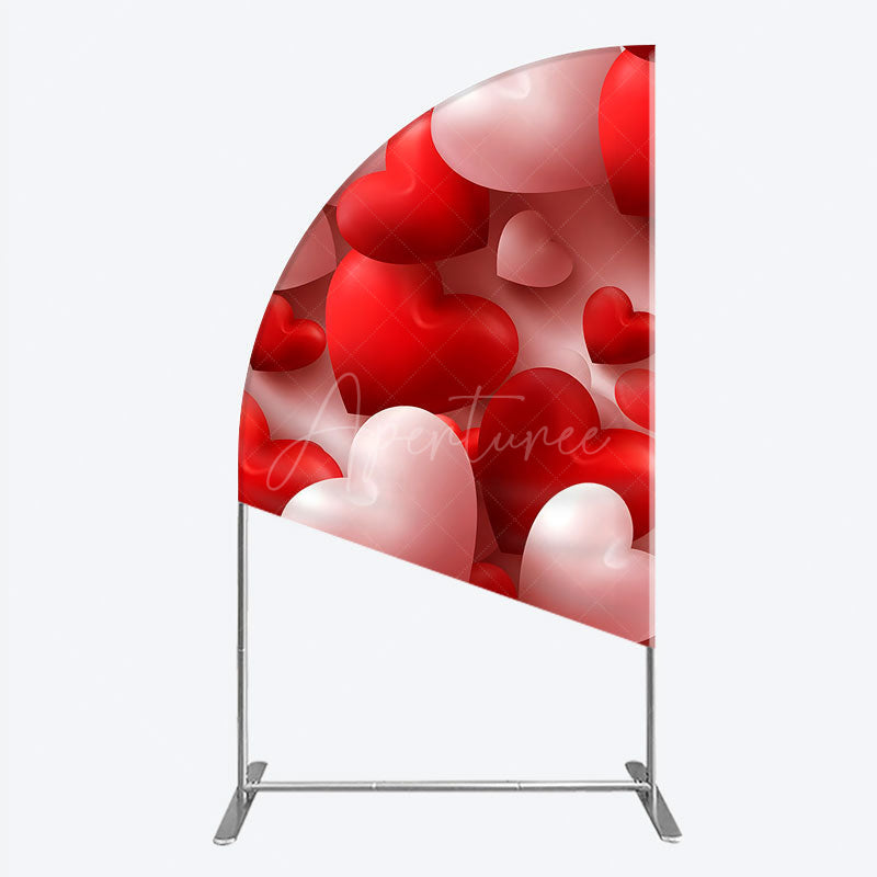 Aperturee - Aperturee 3D Hearts Valentine’s Day Half Moon Arch Backdrop Red and White Romantic Love Theme Wedding or Anniversary Photo Prop