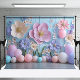 Aperturee - Aperturee 3D Paper Flower Wall Photography Backdrop Pastel Balloons for Birthday Baby Shower Photo Booth Background