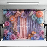 Aperturee - Aperturee 3D Paper Flower Wall Photography Backdrop Pastel Curtains for Wedding Birthday or Baby Shower Photo Booth