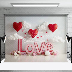 Aperturee - Aperturee 3D Pink LOVE and Red Heart Balloons Backdrop Sweet Valentines Day White Clouds and Flower Party Decor