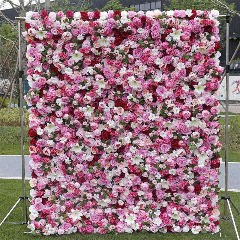 Aperturee - Aperturee 3D Pink White Faux Flower Wall Wedding Party Decor
