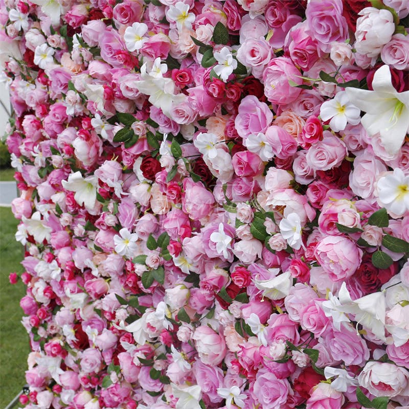 Aperturee - Aperturee 3D Pink White Faux Flower Wall Wedding Party Decor