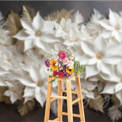 Aperturee - Aperturee 3D White and Gold Paper Poinsettia Wall Elegant Christmas Photography Backdrop Holiday Floral Studio Prop
