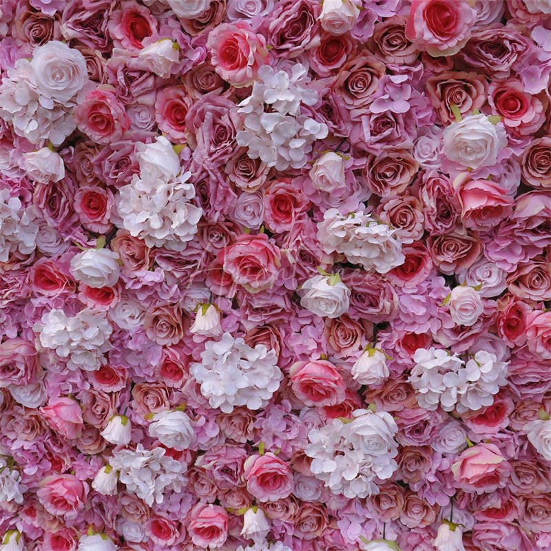Aperturee - Aperturee 3D White Pink Rose Artificial Flower Wall Wedding Decor