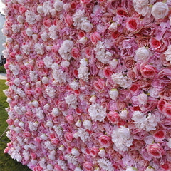 Aperturee - Aperturee 3D White Pink Rose Artificial Flower Wall Wedding Decor