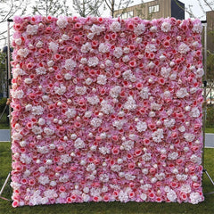 Aperturee - Aperturee 3D White Pink Rose Artificial Flower Wall Wedding Decor