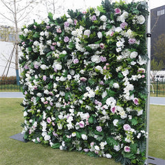 Aperturee - Aperturee 3D White Rose Green Leaves Floral Wall Party Decor