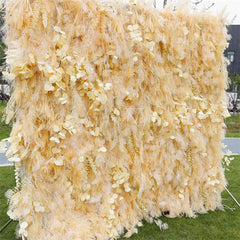 Aperturee - Aperturee 3D Yellow Boho Faux Spruce Leaf Floral Wall Backdrop