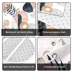 Aperturee - Aperturee 4-Piece Abstract Boho Shower Curtain Set Pink Blue Geometric Shapes Modern Minimalist Art