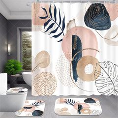 Aperturee - Aperturee 4-Piece Abstract Boho Shower Curtain Set Pink Blue Geometric Shapes Modern Minimalist Art