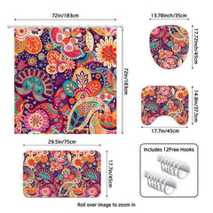 Aperturee - Aperturee 4-Piece Boho Paisley Bathroom Set Colorful Mandala Floral Pattern Vibrant Orange Purple Tribal