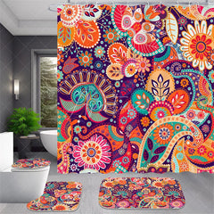 Aperturee - Aperturee 4-Piece Boho Paisley Bathroom Set Colorful Mandala Floral Pattern Vibrant Orange Purple Tribal
