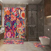 Aperturee - Aperturee 4-Piece Boho Paisley Bathroom Set Colorful Mandala Floral Pattern Vibrant Orange Purple Tribal