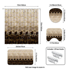 Aperturee - Aperturee 4-Piece Modern Geometric Shower Curtain Set Golden Lines Hexagon Pattern Abstract Cream Brown