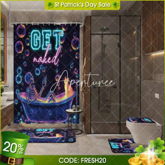 Aperturee - Aperturee 4-Piece Neon Skeleton Shower Curtain Set Funny Bathing Skull with Cat Colorful Bubbles Decor