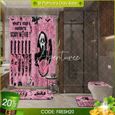 Aperturee - Aperturee 4-Piece Pink Halloween Bathroom Set Funny Movie Character No You Hang Up Spooky Ghost Decor